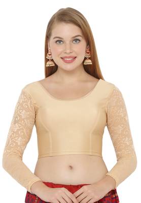 Salwar Studio Women's Gold Lycra Blend Stretchable Readymade Saree Blouse 1