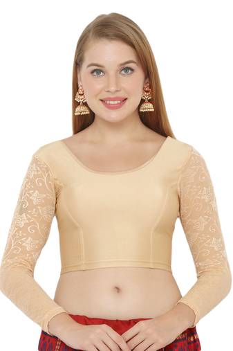Salwar Studio Women's Gold Lycra Blend Stretchable Readymade Saree Blouse