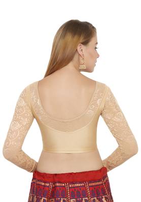 Salwar Studio Women's Gold Lycra Blend Stretchable Readymade Saree Blouse 2