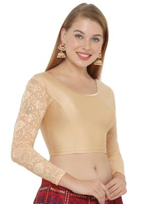 Salwar Studio Women's Gold Lycra Blend Stretchable Readymade Saree Blouse 3