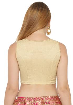 Salwar Studio Women's Gold Lycra Blend Stretchable Readymade Saree Blouse 2