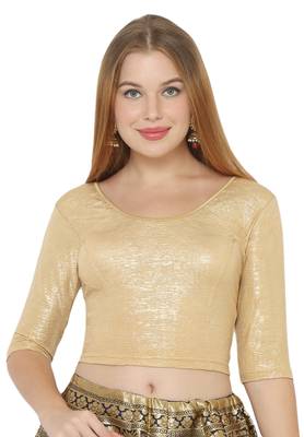 Salwar Studio Women's Gold Shimmer Lycra Stretchable Readymade Saree Blouse 1