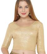 Salwar Studio Women's Gold Shimmer Lycra Stretchable Readymade Saree Blouse