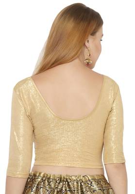Salwar Studio Women's Gold Shimmer Lycra Stretchable Readymade Saree Blouse 2