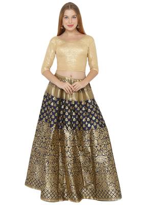 Salwar Studio Women's Gold Shimmer Lycra Stretchable Readymade Saree Blouse 5