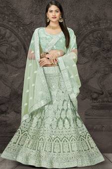 Mint Green Net Embroidery Designer Wedding Lehenga