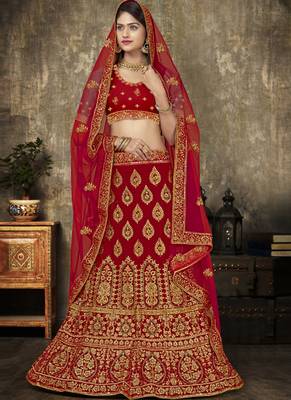 Red Velvet Heavy Embroidery Designer Lehenga 1
