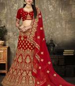 Red Velvet Heavy Embroidery Designer Lehenga