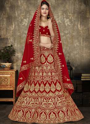 Red Velvet Heavy Embroidery Designer Lehenga 1