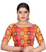 Orange Color Designer Traditional  Jequard Fabric Boat Neck Readymade Saree Blouse