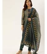 Shaily Teal & Grey Color Chandari Cotton Printed Unstitched Dress Material