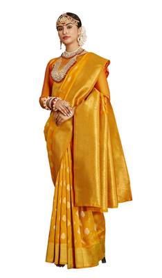 Mustard woven jacquard saree with blouse 1