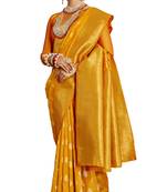 Mustard woven jacquard saree with blouse