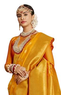 Mustard woven jacquard saree with blouse 2