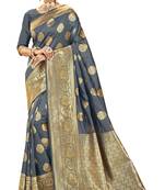 Grey woven jacquard saree with blouse