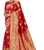 Red woven jacquard saree with blouse
