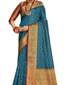 Sky blue woven silk saree with blouse