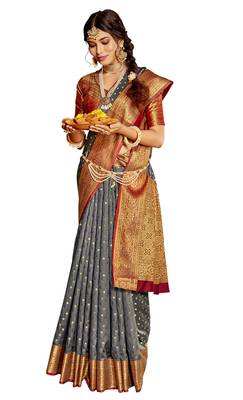Grey woven silk saree with blouse 1