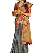 Grey woven silk saree with blouse
