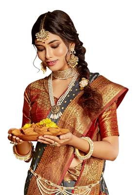 Grey woven silk saree with blouse 2