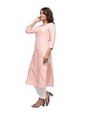 KAAJH Peach Zigzag Printed Cotton Kurta 3