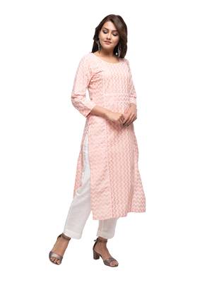 KAAJH Peach Zigzag Printed Cotton Kurta 4