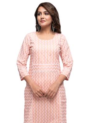 KAAJH Peach Zigzag Printed Cotton Kurta 5