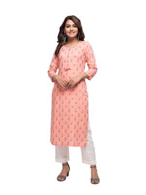 KAAJH Peach Floral Printed Cotton Kurta 1