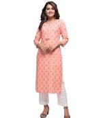 KAAJH Peach Floral Printed Cotton Kurta