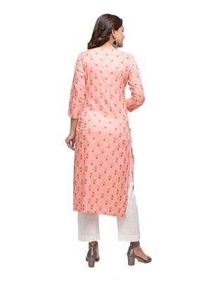 KAAJH Peach Floral Printed Cotton Kurta 2
