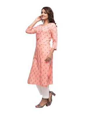 KAAJH Peach Floral Printed Cotton Kurta 3