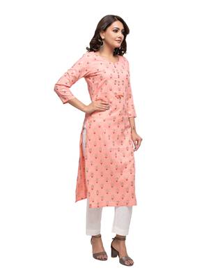 KAAJH Peach Floral Printed Cotton Kurta 4