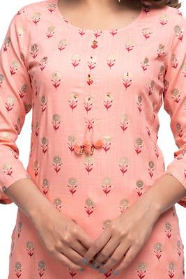 KAAJH Peach Floral Printed Cotton Kurta 5