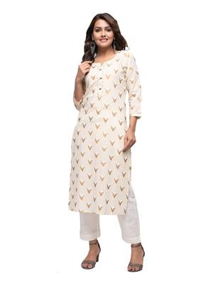 Off-white printed cotton kurtas-and-kurtis 1