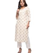 Off-white printed cotton kurtas-and-kurtis