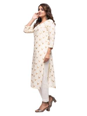 Off-white printed cotton kurtas-and-kurtis 3