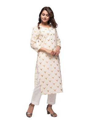 Off-white printed cotton kurtas-and-kurtis 4