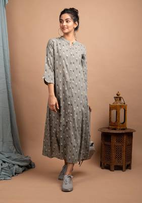 KAAJH Grey Printed Cotton Anarkali Kurta 1
