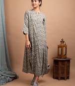 KAAJH Grey Printed Cotton Anarkali Kurta