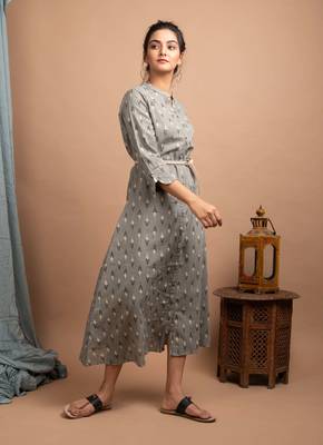 KAAJH Grey Printed Cotton Anarkali Kurta 3