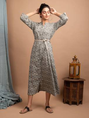 KAAJH Grey Printed Cotton Anarkali Kurta 4