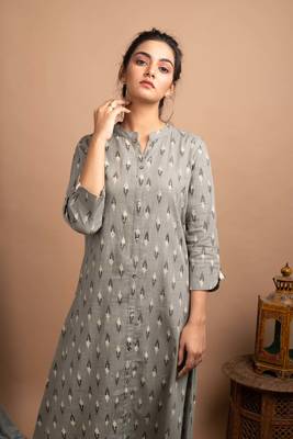 KAAJH Grey Printed Cotton Anarkali Kurta 5