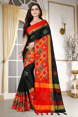 Black embroidered cotton silk saree with blouse 1