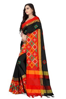Black embroidered cotton silk saree with blouse 2