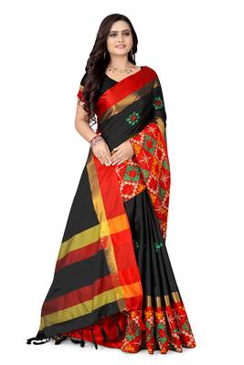 Black embroidered cotton silk saree with blouse 3