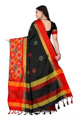 Black embroidered cotton silk saree with blouse 4