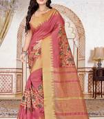 Pink embroidered cotton silk saree with blouse