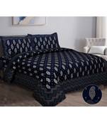 Ridan cotton navy blue  gold printed king size double bed sheet with pillow cover