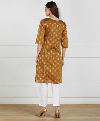 SWAGG INDIA Womens Wear Chaderi Brocade Beige Kurti 2