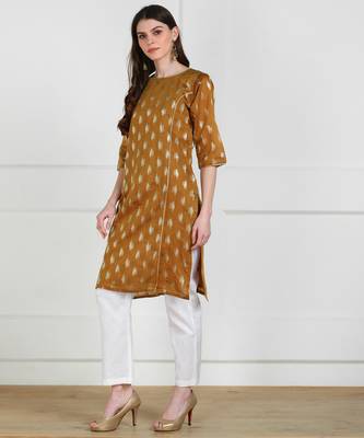 SWAGG INDIA Womens Wear Chaderi Brocade Beige Kurti 4